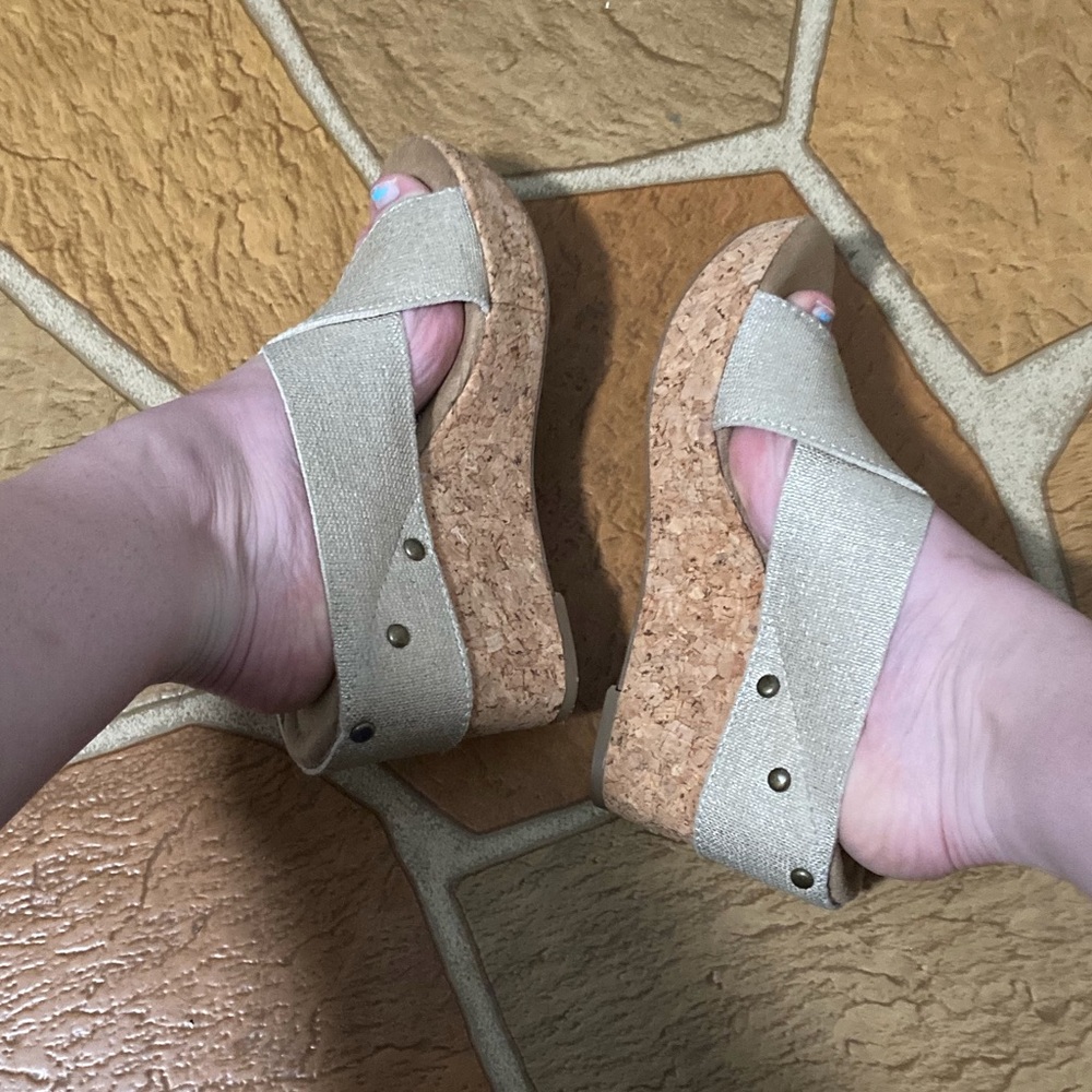 Gold Cork Wedge Sandals - Picture 9 of 10
